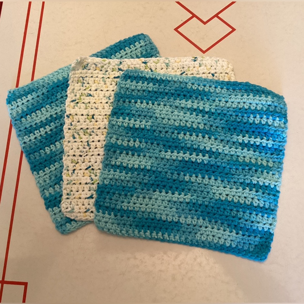 Handmade Crocheted Dishcloths in Aqua and Teal
